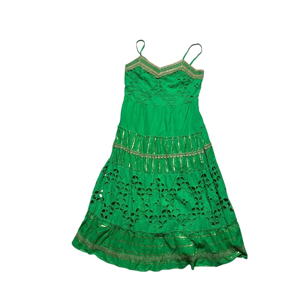 Farmers Market Green Cotton Eyelet Midi Dress Size L - Picture 3 of 9